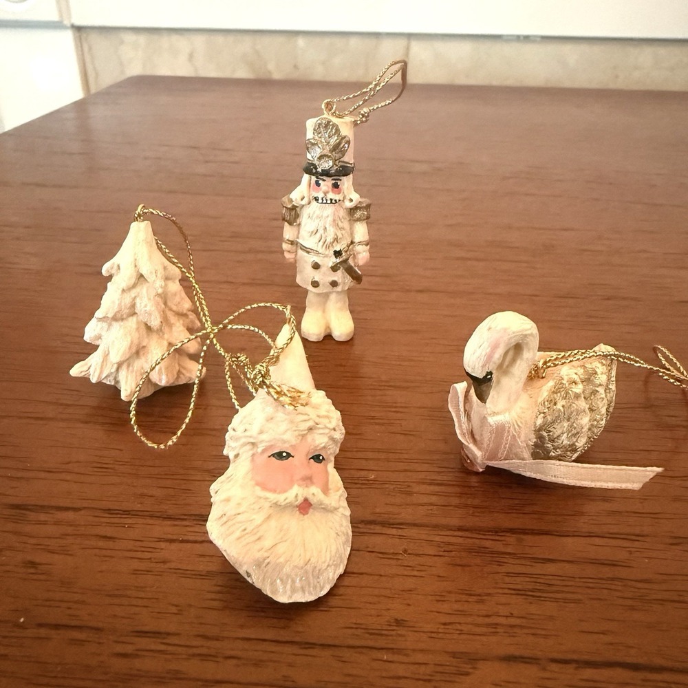 Christmas Ornaments, Tree, Santa, Swan,‎ Nutcracker Ceramic Ivory Color Elegant